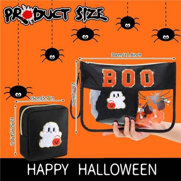 Halloween 2 Pcs spooky Cosmetic bag Snack Bag ,Clear Zipper Letter Travel - Picture 2 of 7